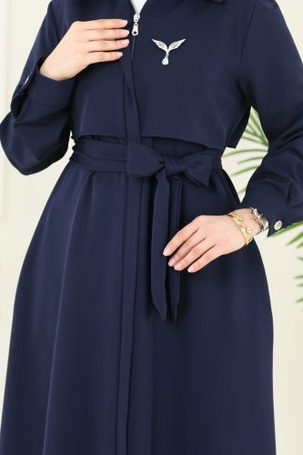 moda selvim Gizli Fermuarlı Pardesü Ferace 2630SL432 Laci - Thumbnail