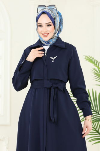 moda selvim Gizli Fermuarlı Pardesü Ferace 2630SL432 Laci - Thumbnail
