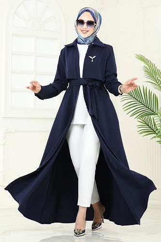 moda selvim Gizli Fermuarlı Pardesü Ferace 2630SL432 Laci - Thumbnail