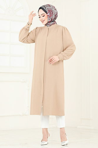 moda selvim Gizli Fermuarlı Tesettür Kap PL9132 Açık Vizyon - Thumbnail