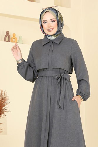 moda selvim Gizli Fermuarlı Tesettür Takım 2692SL432 Antrasit - Thumbnail