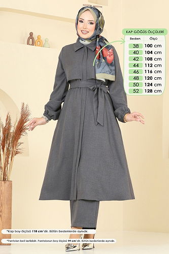 moda selvim Gizli Fermuarlı Tesettür Takım 2692SL432 Antrasit - Thumbnail