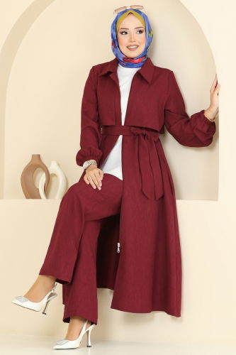 S.L. - Gizli Fermuarlı Tesettür Takım 2692SL432 Bordo