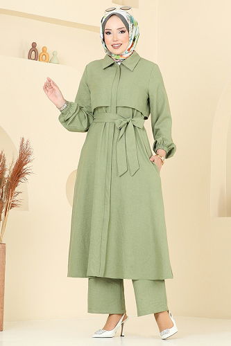 moda selvim Gizli Fermuarlı Tesettür Takım 2692SL432 Çağla - Thumbnail