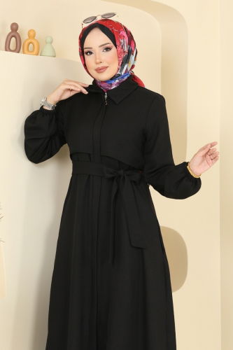 moda selvim Gizli Fermuarlı Tesettür Takım 2692SL432 Siyah - Thumbnail