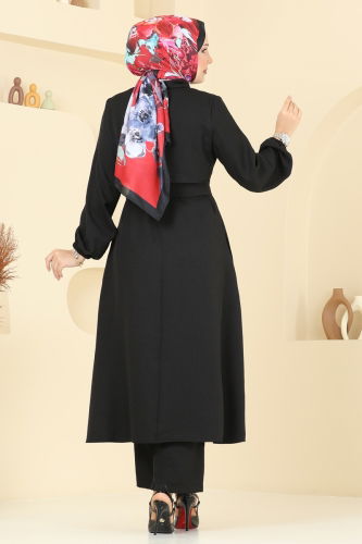 moda selvim Gizli Fermuarlı Tesettür Takım 2692SL432 Siyah - Thumbnail