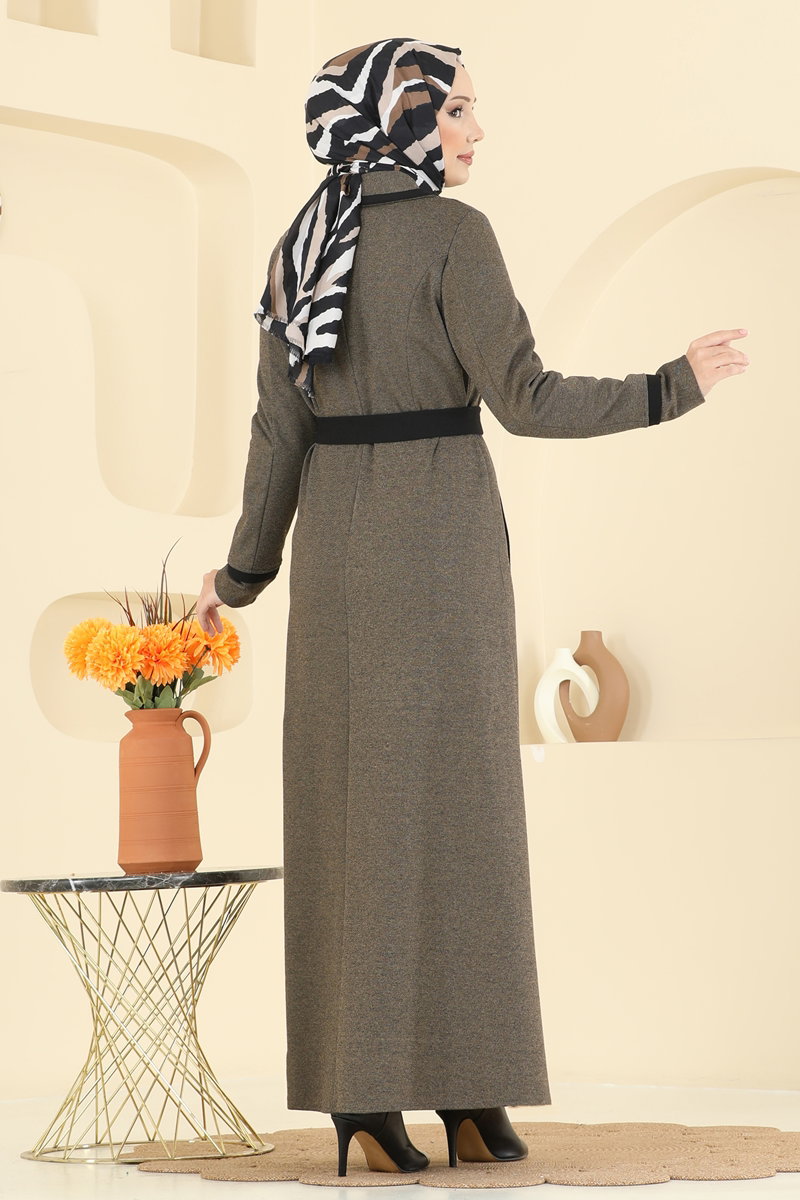 Gizli Fermuarlı Tivit Ferace ASM9167 Kahve - Moda Selvim