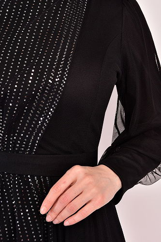 moda selvim Glitter Transition Hijab Evening Dress ASM2457-M Black - Thumbnail