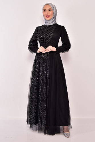 MRV A.S.M. - Glitter Transition Hijab Evening Dress ASM2457-M Black