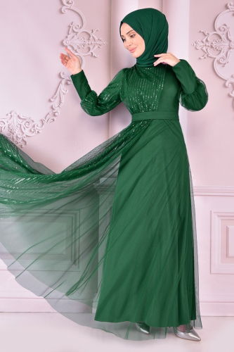 MRV A.S.M. - Glitter Transition Hijab Evening Dress ASM2457-M Emerald