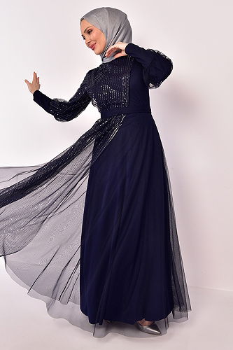 moda selvim Glitter Transition Hijab Evening Dress ASM2457-M Laci - Thumbnail
