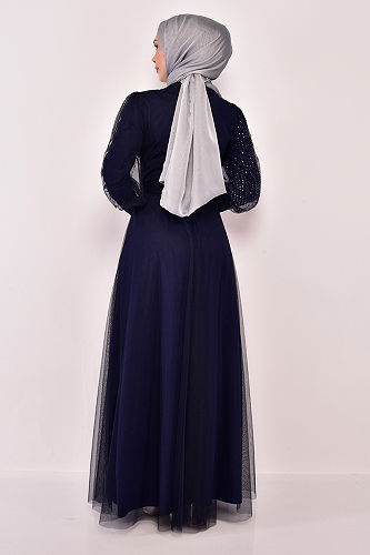 moda selvim Glitter Transition Hijab Evening Dress ASM2457-M Laci - Thumbnail