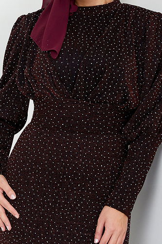 moda selvim Göğsü Drapeli Tesettür Abiye 5469END900-M Bordo - Thumbnail