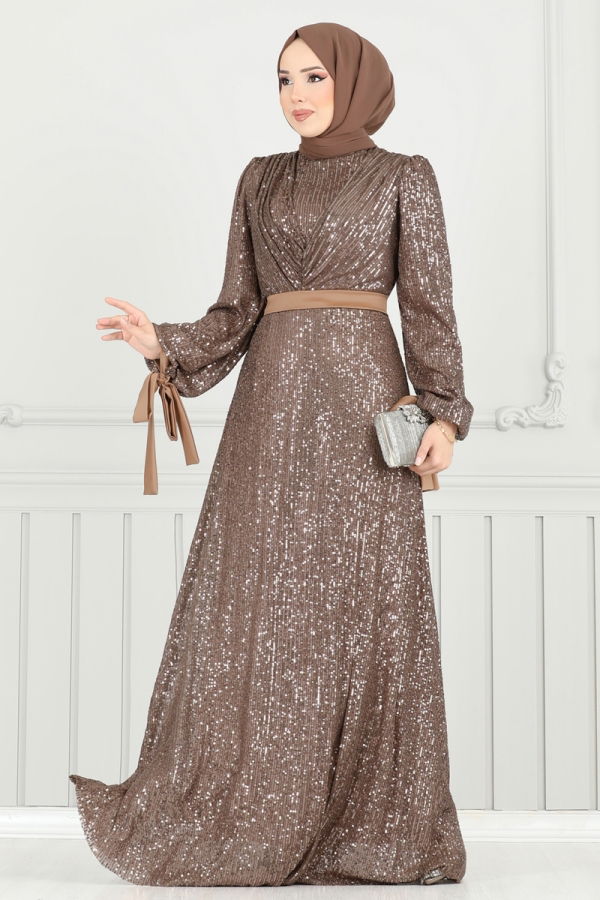 Modaselvim SEPETTE NET %20+%20 İNDİRİM Göğsü Drapeli Tesettür Abiye 5690EDF311 Koyu Vizyon