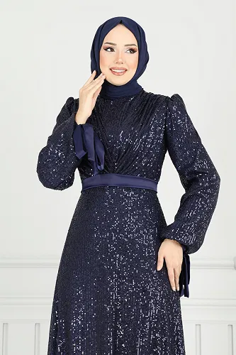 moda selvim Göğsü Drapeli Tesettür Abiye 5690EDF311 Laci - Thumbnail