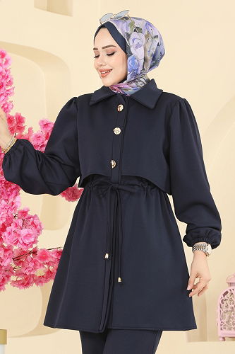 moda selvim Gold Aksesuar Düğmeli Takım 3227HBS856 Laci - Thumbnail