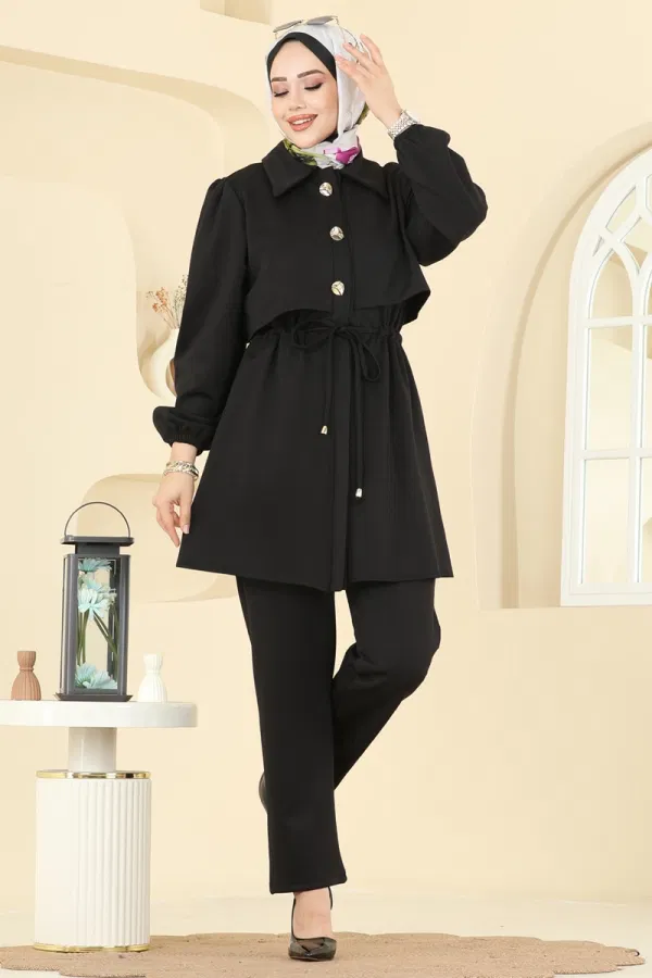 Modaselvim Kombin Gold Aksesuar Düğmeli Takım 3227HBS856 Siyah