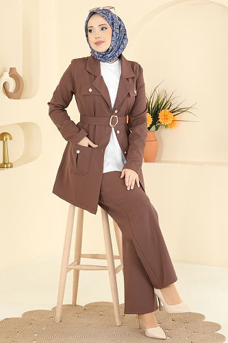 moda selvim Gold Aksesuarlı Dabıl Takım 2804SL432 Kahve - Thumbnail