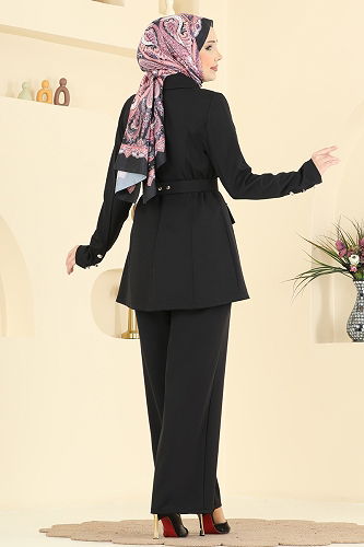 moda selvim Gold Aksesuarlı Dabıl Takım 2804SL432 Siyah - Thumbnail