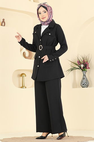 moda selvim Gold Aksesuarlı Dabıl Takım 2804SL432 Siyah - Thumbnail