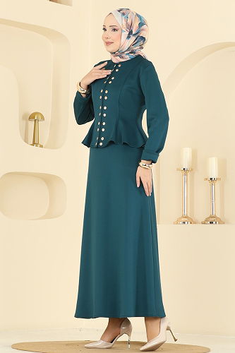 moda selvim Gold Çıtçıtlı Şık Takım 2748SL432 Petrol - Thumbnail