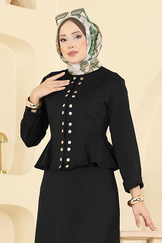 moda selvim Gold Çıtçıtlı Şık Takım 2748SL432 Siyah - Thumbnail