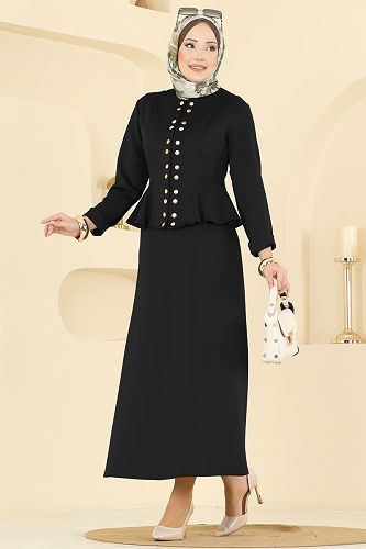 moda selvim Gold Çıtçıtlı Şık Takım 2748SL432 Siyah - Thumbnail
