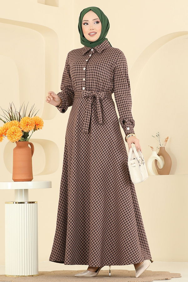 P.R.M. - Gold Düğme Detaylı Elbise 4129PM271 Latte