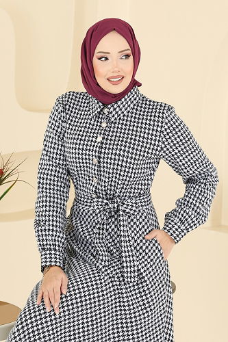 moda selvim Gold Düğme Detaylı Elbise 4129PM271 Siyah - Thumbnail