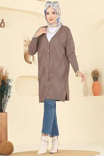 moda selvim Gold Düğme Detaylı Hırka 3193BRZ597 Vizyon - Thumbnail