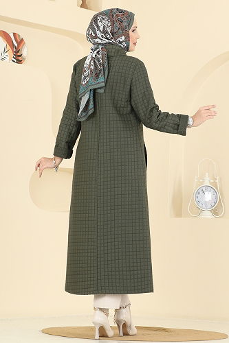 moda selvim Gold Düğme Detaylı Kap 1416ORG1169 Haki - Thumbnail