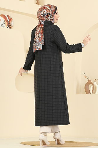 moda selvim Gold Düğme Detaylı Kap 1416ORG1169 Siyah - Thumbnail