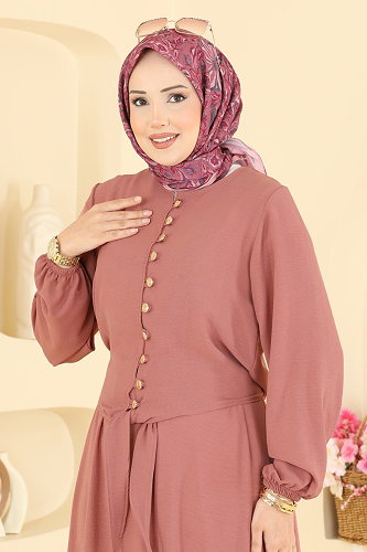 moda selvim Gold Düğmeli 2 li Takım 001ZMRK1203 Gül Kurusu - Thumbnail