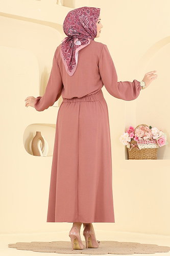 moda selvim Gold Düğmeli 2 li Takım 001ZMRK1203 Gül Kurusu - Thumbnail