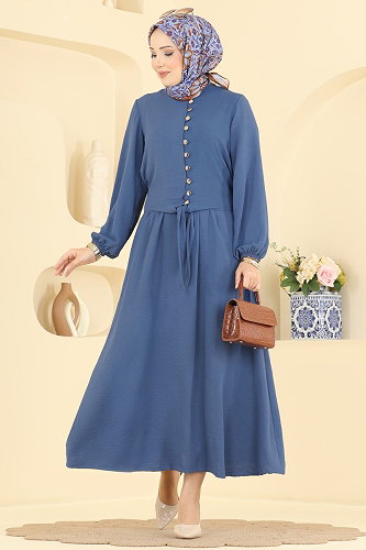 moda selvim Gold Düğmeli 2 li Takım 001ZMRK1203 İndigo - Thumbnail
