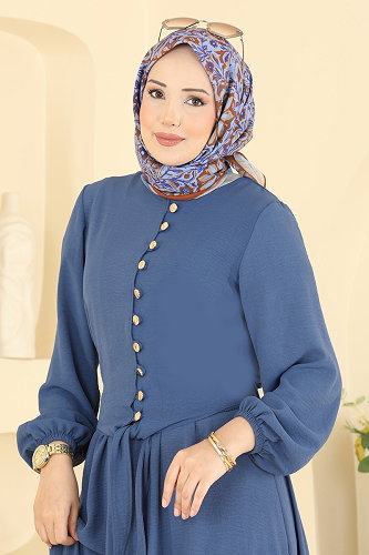 moda selvim Gold Düğmeli 2 li Takım 001ZMRK1203 İndigo - Thumbnail