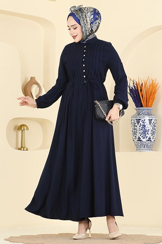 moda selvim Gold Düğmeli Belmando Elbise 7152BG354 Laci - Thumbnail