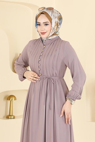 moda selvim Gold Düğmeli Belmando Elbise 7152BG354 Vizyon - Thumbnail