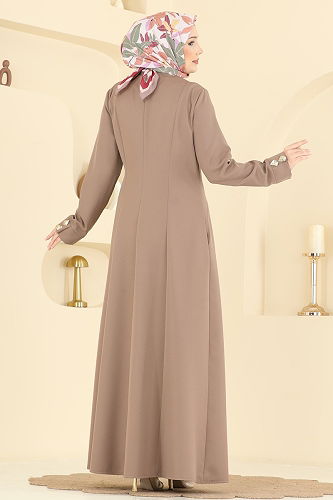 moda selvim Gold Düğmeli Dabıl Ferace 2791SL432 Koyu Vizyon - Thumbnail