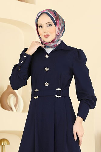 moda selvim Gold Düğmeli Elbise 5370AL357 Laci - Thumbnail