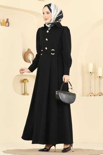A.L. - Gold Düğmeli Elbise 5370AL357 Siyah
