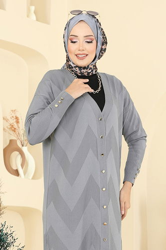 moda selvim Gold Düğmeli Merserize Hırka 3193BRZ597 Antrasit - Thumbnail