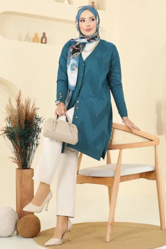 B.R.Z - Gold Düğmeli Merserize Hırka 3193BRZ597 Petrol