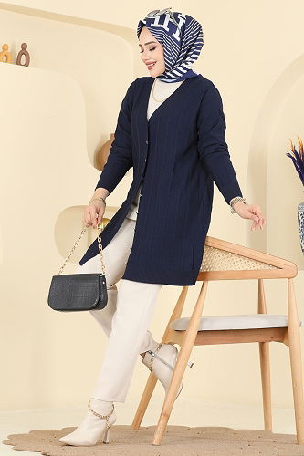 moda selvim Gold Düğmeli Merserize Hırka 3197UZ662 Laci - Thumbnail