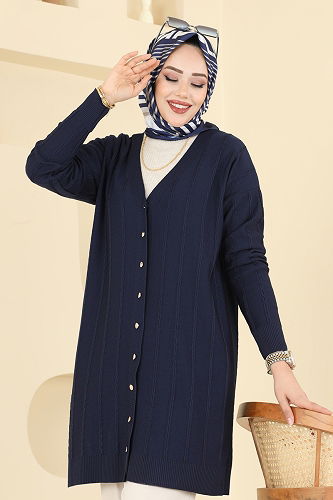 moda selvim Gold Düğmeli Merserize Hırka 3197UZ662 Laci - Thumbnail