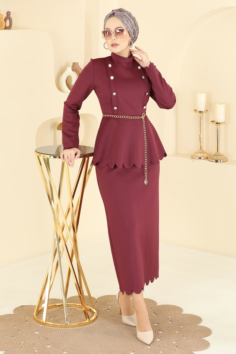 Gold Düğmeli Scuba Takım 2808SL432 Bordo