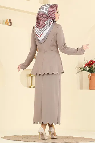 moda selvim Gold Düğmeli Scuba Takım 2808SL432 Koyu Vizyon - Thumbnail