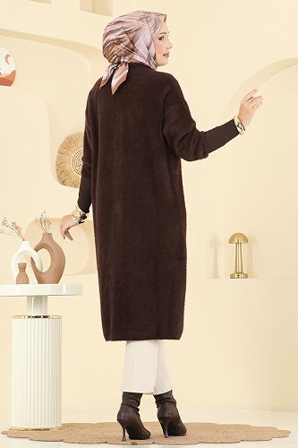 moda selvim Gold Düğmeli Triko Hırka 4857HSC1162 Kahve - Thumbnail