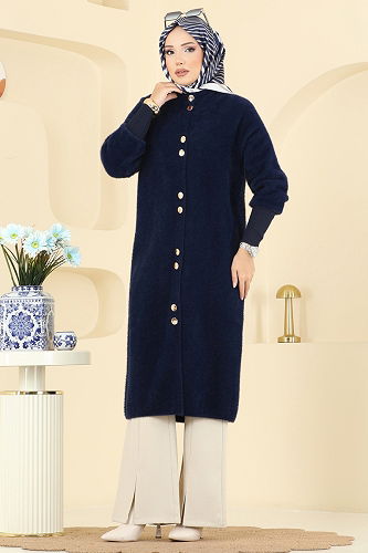 moda selvim Gold Düğmeli Triko Hırka 4857HSC1162 Laci - Thumbnail