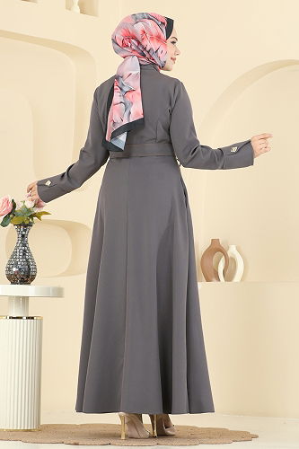 moda selvim Gold Fermuarlı Dabıl Ferace 2786SL432 Antrasit - Thumbnail